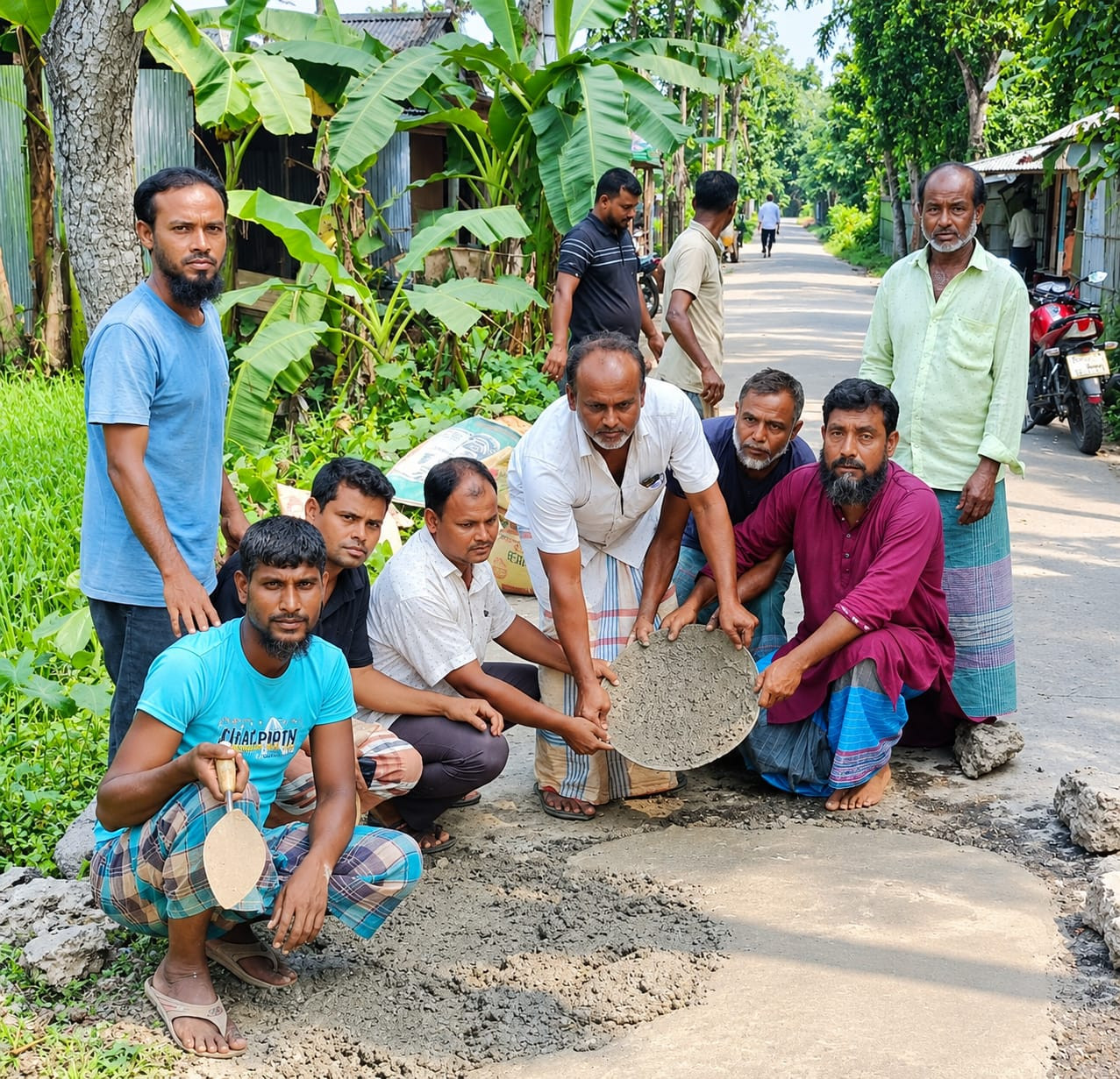 কাউনিয়ায় গাজীরহাট রোড স্বেচ্ছায় ভাঙ্গা রাস্তা মেরামত
